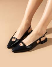 marla birinci sınıf ithal vegan deri dekolte detaylı babet siyah