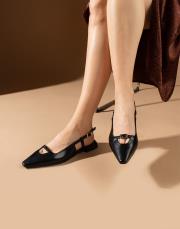 marla birinci sınıf ithal vegan deri dekolte detaylı babet siyah 2