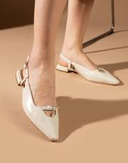 marla birinci sınıf ithal vegan deri dekolte detaylı babet bej