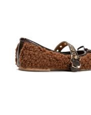 bliss altın kapsül toka detaylı fiyonklu peluş kadın babet - kahve 4