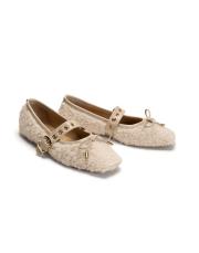 bliss altın kapsül toka detaylı fiyonklu peluş kadın babet - bej 2