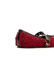 bliss altın kapsül toka detaylı fiyonklu peluş kadın babet - bordo 4