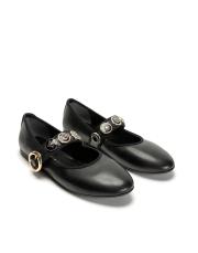 pearlita altın broş detaylı kadın babet - siyah 2