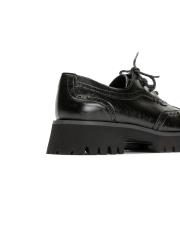 twinix bağcıklı çiftyüz zımba detaylı kalın tırtıklı tabanlı kadın loafer- siyah 4