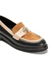 hera bantlı altın broş detaylı kalın tırtıklı kadın loafer siyah 7