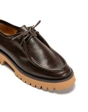 portofino bağcıklı kalın tırtıklı tabanlı vegan rustik deri kadın loafer- kahve 3