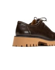 portofino bağcıklı kalın tırtıklı tabanlı vegan rustik deri kadın loafer- kahve 4