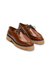 portofino bağcıklı kalın tırtıklı tabanlı vegan rustik deri kadın loafer- taba 2