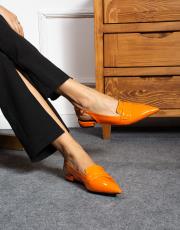 maria birinci sınıf ithal rugan deri dekolte babet turuncu