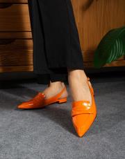 maria birinci sınıf ithal rugan deri dekolte babet turuncu 2