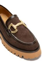 mandy zırh toka detaylı kalın tırtıklı tabanlı süet kadın loafer- kahve 3