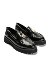 elysium altın aksesuar bant detaylı kalın tabanlı kadın loafer- siyah