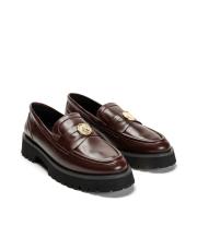 elysium altın aksesuar bant detaylı kalın tabanlı kadın loafer- bordo