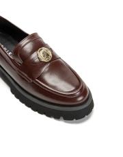 elysium altın aksesuar bant detaylı kalın tabanlı kadın loafer- bordo 3