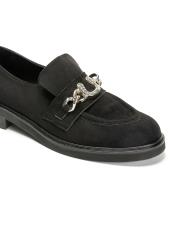 veronique altın aksesuarlı bant detaylı kalın tabanlı süet kadın loafer- siyah 3