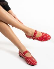 rober birinci sınıf vegan deri taşlı tokalı babet kırmızı