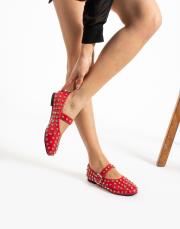 rober birinci sınıf vegan deri taşlı tokalı babet kırmızı 2