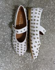 rober birinci sınıf vegan deri taşlı tokalı babet beyaz 2