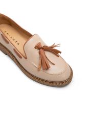 nova kuşgözü detaylı püsküllü vegan deri kadın loafer bej 3