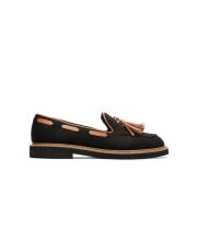 flora kuşgözü detaylı püsküllü süet kadın loafer siyah 2