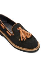 flora kuşgözü detaylı püsküllü süet kadın loafer siyah 3