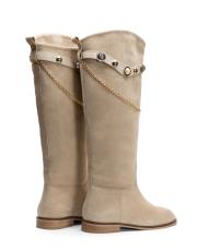 vera oval burun zincir detaylı süet kadın çizme bej 3