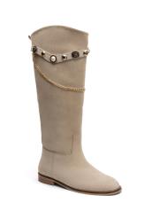 vera oval burun zincir detaylı süet kadın çizme bej 4