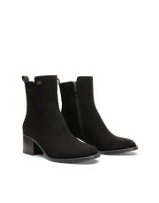 orla oval burun altın broş detaylı süet kadın bot siyah 3