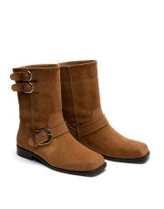 vanya küt burun toka aksesuar detaylı süet kadın bot taba