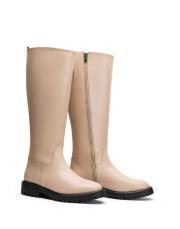 rover oval burun fermuarlı kadın çizme bej