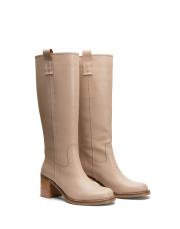 nordic oval burun kalın topuklu kadın çizme bej 2