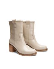 timber oval burunlu kalın topuklu kadın bot bej