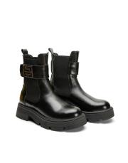 glow altın aksesuar detaylı yanları lastikli kadın bot siyah