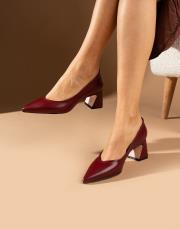 nina ithal vegan deri sivri burun kadın topuklu ayakkabı bordo