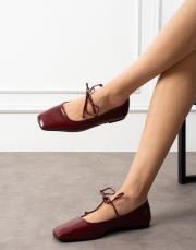 minta bağcık detaylı küt burun kadın babet bordo