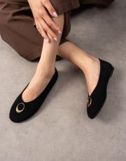 pinko toka detaylı yuvarlak burun süet kadın babet siyah