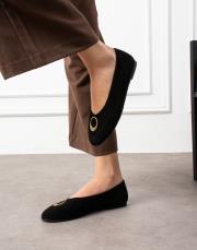 pinko toka detaylı yuvarlak burun süet kadın babet siyah 2