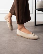 pinko toka detaylı yuvarlak burun süet kadın babet bej 2