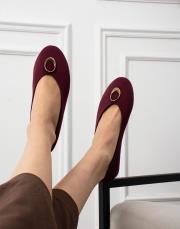 pinko toka detaylı yuvarlak burun süet kadın babet bordo 2