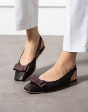 sanmarino birinci sınıf ithal vegan deri fiyonk dekolte detaylı babet kahve