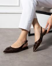 lonly büzgü detaylı sivri burun kadın babet kahve