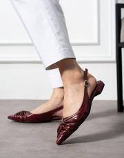 lonly büzgü detaylı sivri burun kadın babet bordo 2