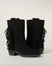 fringe kovboy küt burun siyah süet bot siyah