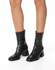 square küt burun streç siyah deri bot siyah