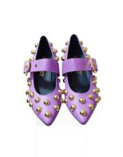 112 sivri burun toka ve trok detaylı lila deri babet lila