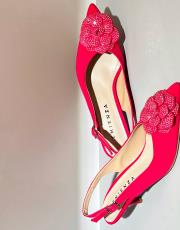 daisy textil kumaş taşlı çiçekli pino topuk fuşya 2