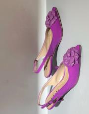 daisy textil kumaş taşlı çiçekli pino topuk lila 2