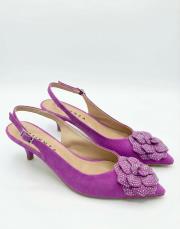 daisy textil kumaş taşlı çiçekli pino topuk lila 3