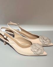 daisy textil kumaş taşlı çiçekli pino topuk bej