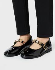 116 yuvarlak burun toka detaylı siyah rugan deri babet siyah rugan